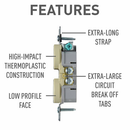 Pass and Seymour 3232R-I Ivory Tamper Resistant Duplex Receptacle 15A 125V