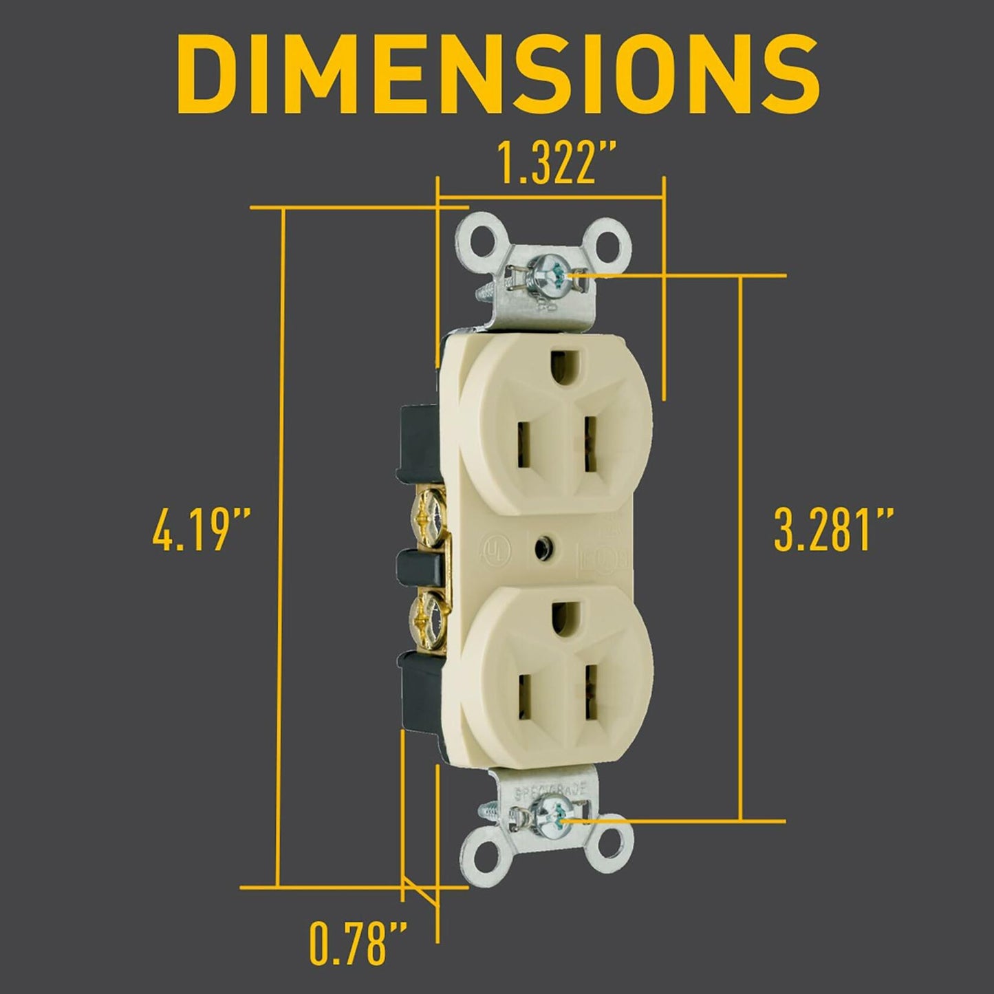 Legrand Pass & Seymour CRB5262ICC12 15 Amp Construction Specification Grade Duplex Receptacle Outlet, Back and Side Wire, Ivory (1 Count)