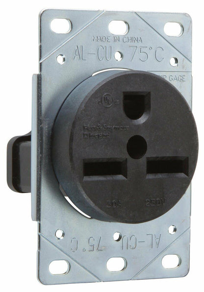 Legrand 3801CC6 Pass & Seymour Power Outlet, Flush-Mount, Black, 250-Volt, 30-Amp - Quantity 1