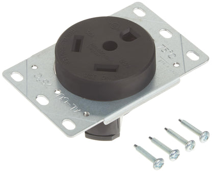 Legrand Pass & Seymour 3830CC6 30 Amp 125V 2 Pole 3 Wire Travel Trailer Power Outlet Flush Receptacle for RV, NEMA TT30, Black (1 Count)