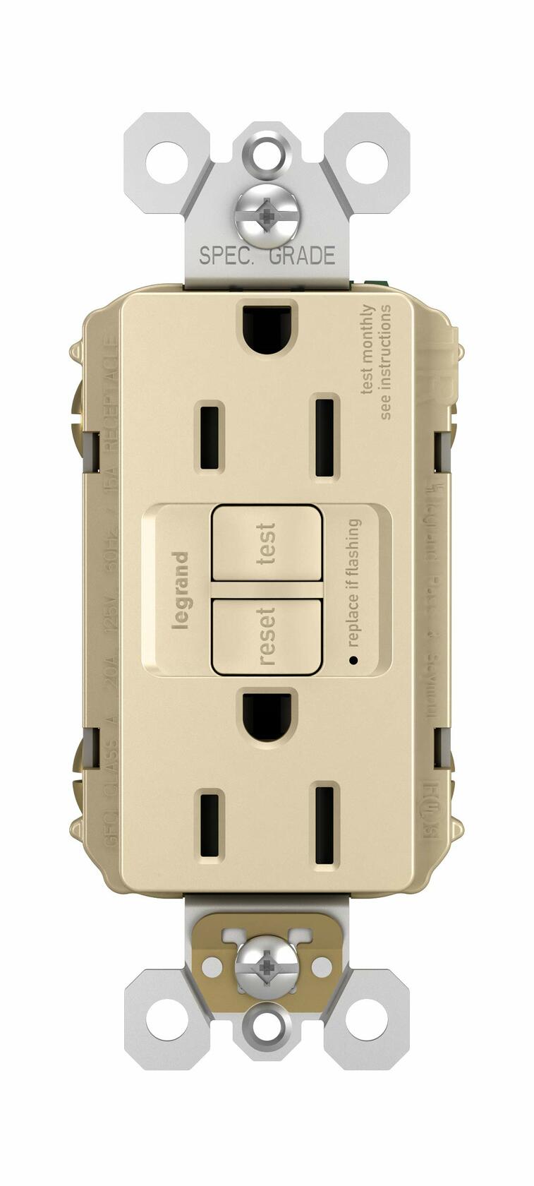 Legrand radiant 1597TRICCD4 15 Amp GFCI Self Test Tamper Resistant Decorator Duplex Outlet, Ivory (1 Count)