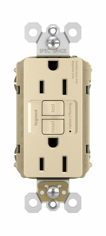 Legrand radiant 1597TRICCD4 15 Amp GFCI Self Test Tamper Resistant Decorator Duplex Outlet, Ivory (1 Count)