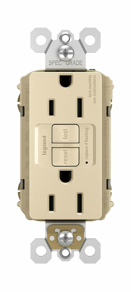 Legrand radiant 1597TRICCD4 15 Amp GFCI Self Test Tamper Resistant Decorator Duplex Outlet, Ivory (1 Count)