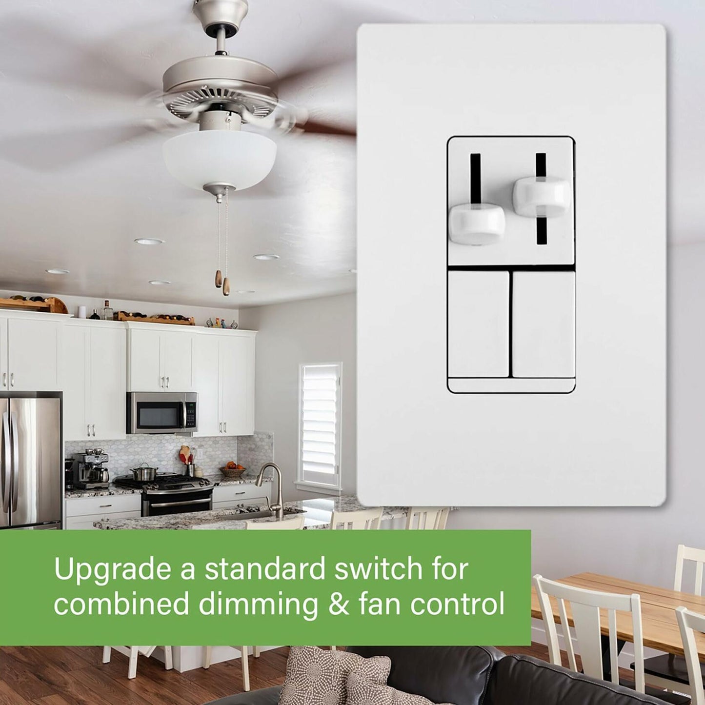 Legrand Pass & Seymour LSCLDC163PWCCV4 450W LS Series Preset Dimmer Light Switch for Dimmable LED and CFL Bulbs Plus 1.6A Fan Control, Single Pole/3-Way, White (1 Count)
