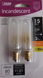 Feit Electric 15-Watt T6 Dimmable Candelabra E12 Base Incandescent Appliance Light Bulb, Soft White 2700K (2-Pack) BP15T6/2-130/HDRP