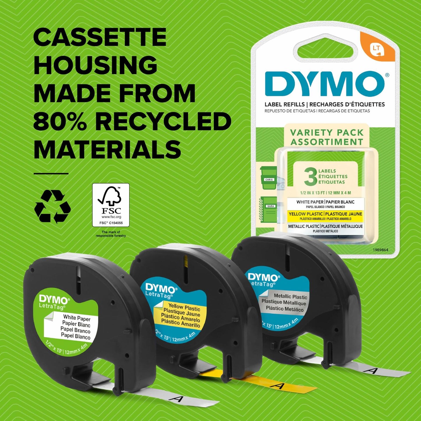 DYMO LT Paper Labels, Black Print on White Labels, 1/2-Inch x 13 Feet, 2 Rolls
