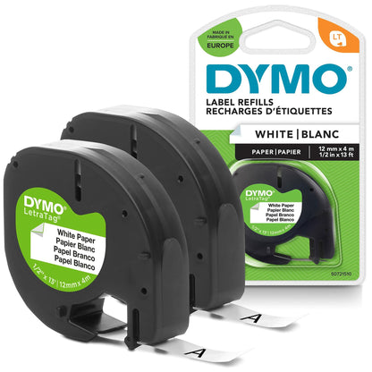 DYMO LT Paper Labels, Black Print on White Labels, 1/2-Inch x 13 Feet, 2 Rolls
