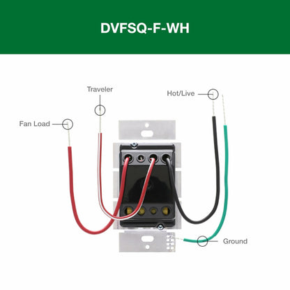 Lutron Diva 3-Speed Fan Control, Single-Pole/3-Way, DVFSQ-F-WH, White