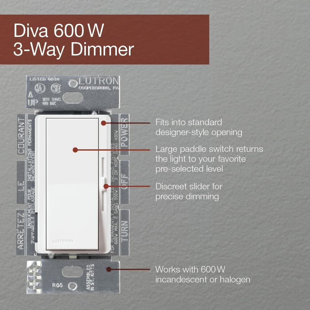 Lutron DV-603P-WH 600-watt 3-Way Dimmer, White