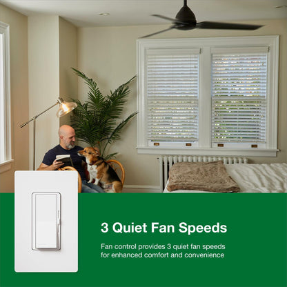 Lutron Diva 3-Speed Fan Control, Single-Pole/3-Way, DVFSQ-F-WH, White