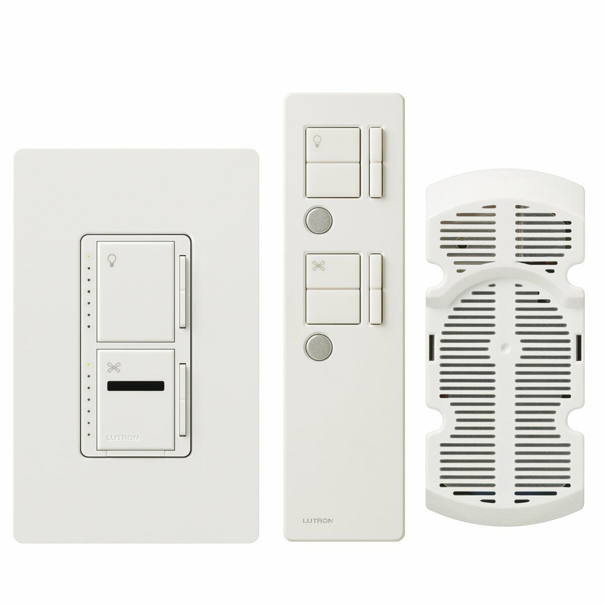 Lutron Maestro IR Fan Control and Light Dimmer for Incandescent and Halogen Bulbs, with IR Remote Control and Wallplate, Single-Pole or Multi-Location, MIR-LFQMT-WH, White