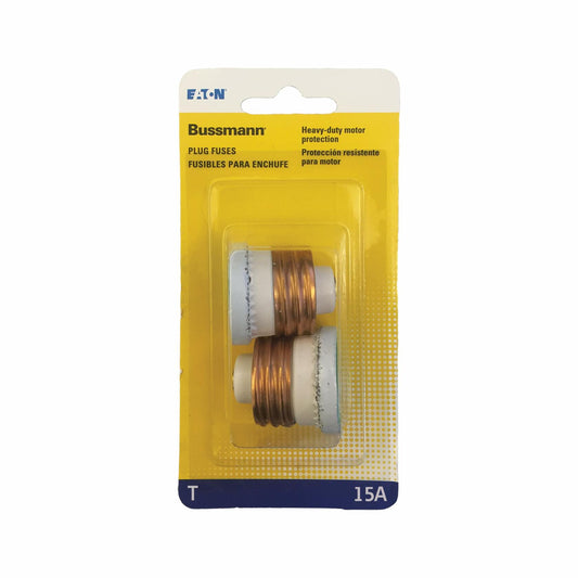 Bussmann BP/T-15 15 Amp Type T Time-Delay Dual-Element Edison Base Plug Fuse, 125V Ul Listed Carded,Pack of 2