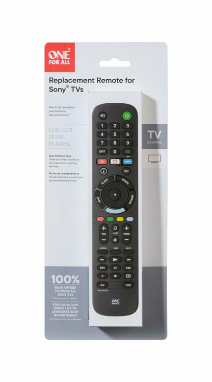 One For All TV Replacement Remote Compatible with Sony TVs Only (LCD, LED, OLED, Plasma) - Ideal Replacement Remote Control with Same Functions as The Original Remote, Black, Model URC4812