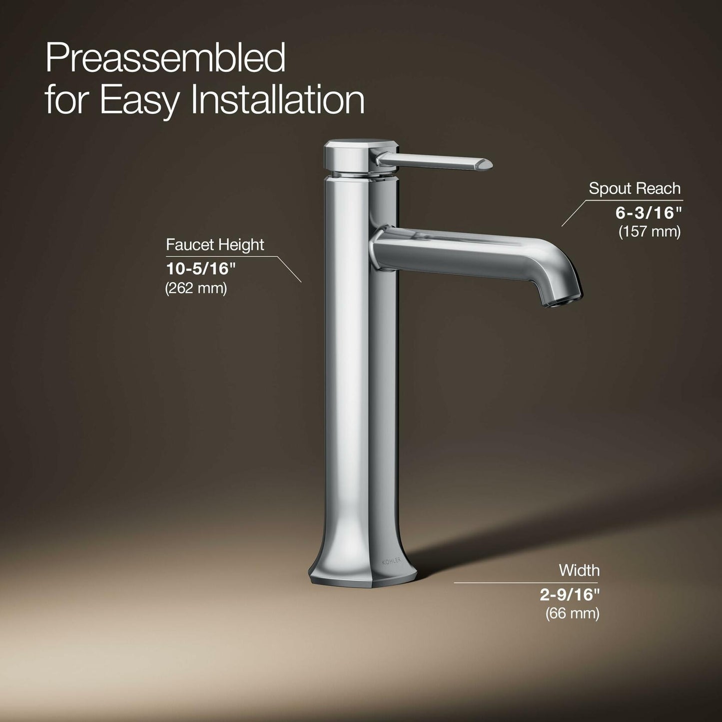 Kohler 27003-4-CP Occasion® Tall Single-Handle Bathroom Sink Faucet, 1.2 gpm, Polished Chrome