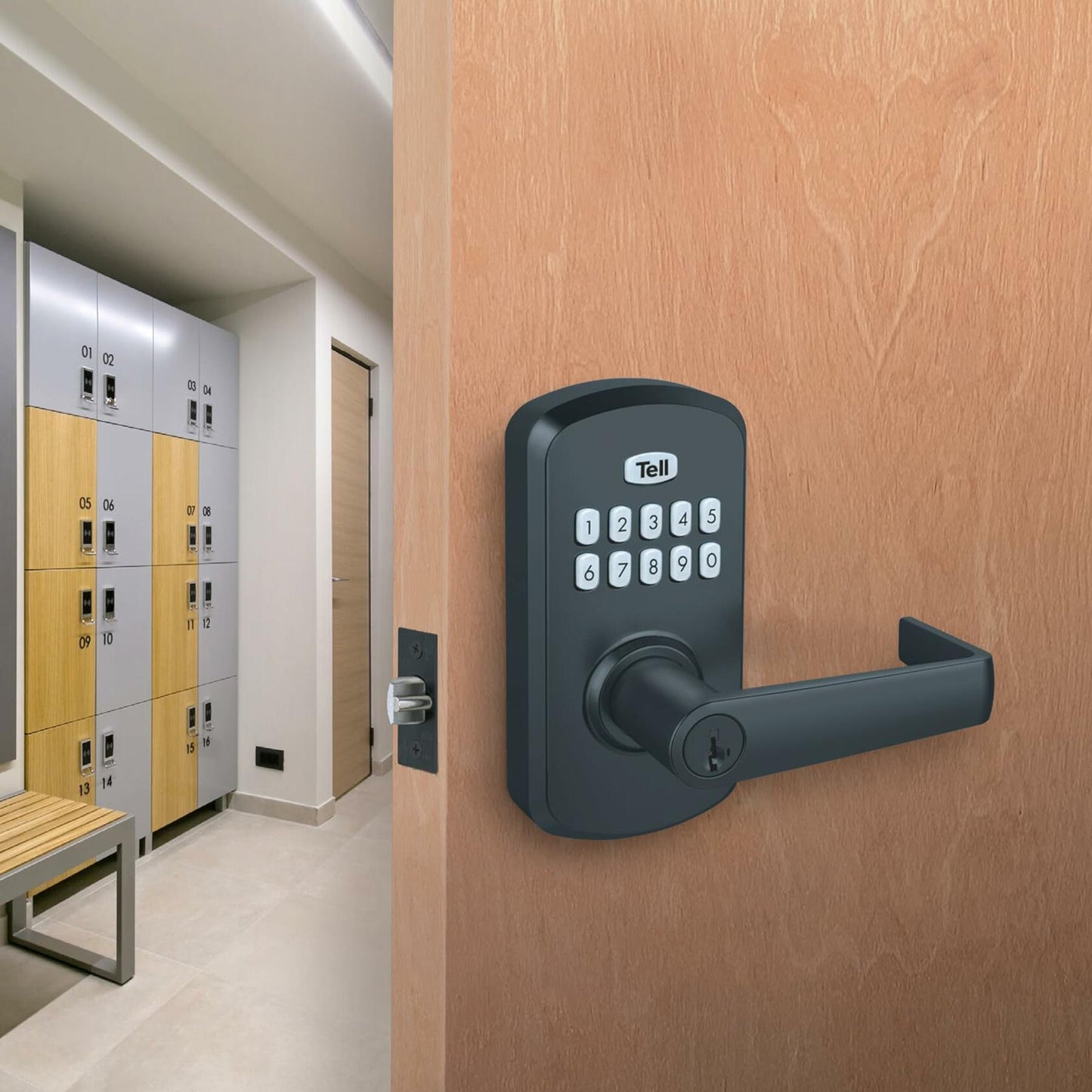 Tell Commercial Electronic Keypad Lock with Cortland Lever Matte Black