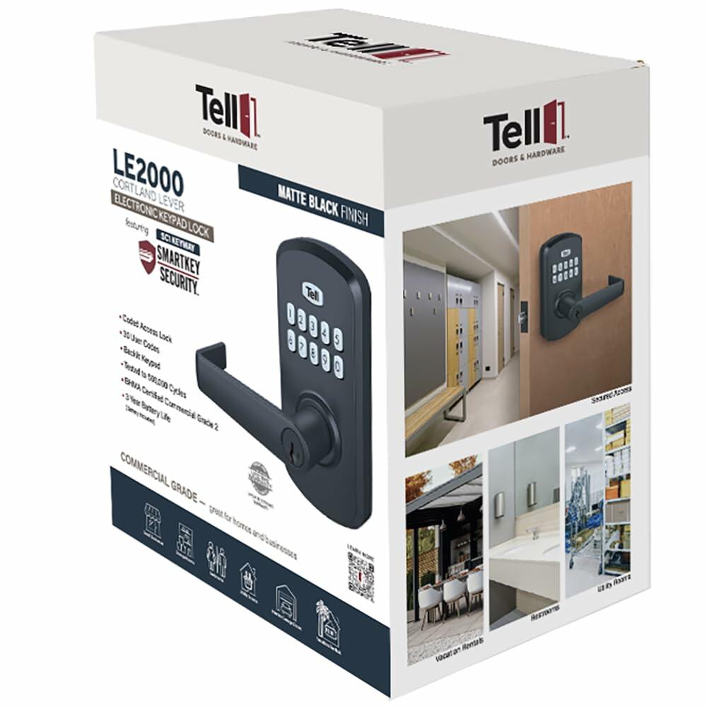Tell Commercial Electronic Keypad Lock with Cortland Lever Matte Black