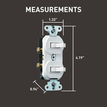 Legrand Pass & Seymour 690WGCCC5 Combination Switch, Two 15 Amp 120/277V Single Pole Toggle Switches, Grounding, White (1 Count)