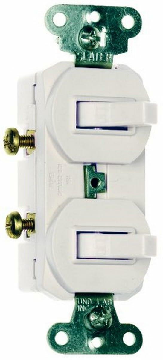 Legrand Pass & Seymour 690WGCCC5 Combination Switch, Two 15 Amp 120/277V Single Pole Toggle Switches, Grounding, White (1 Count)