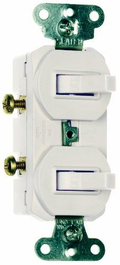 Legrand Pass & Seymour 690WGCCC5 Combination Switch, Two 15 Amp 120/277V Single Pole Toggle Switches, Grounding, White (1 Count)