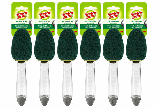 3M Scotch-Brite 6 Pack Heavy Duty Dish Wand Sponge Brush Soap Dispenser with Scotch Brite Sponges Dish Scrubber Pads for Home Kitchen