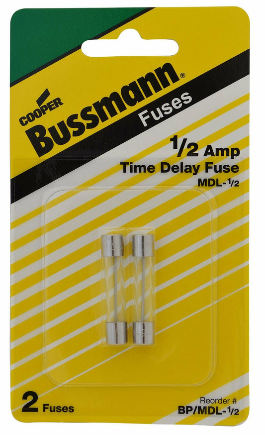 Bussmann 0.5 amps Time Delay Glass Fuse 2 pk - Total Qty: 1; Each Pack Qty: 2; Total Items Rec: 2