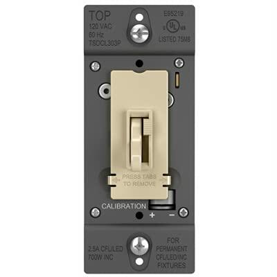Legrand TSDCL303PICCV6 Pass & Seymour Toggle Slide Dimmer, 300-Watt, CFL/LED/Incandescent, Ivory - Quantity 1