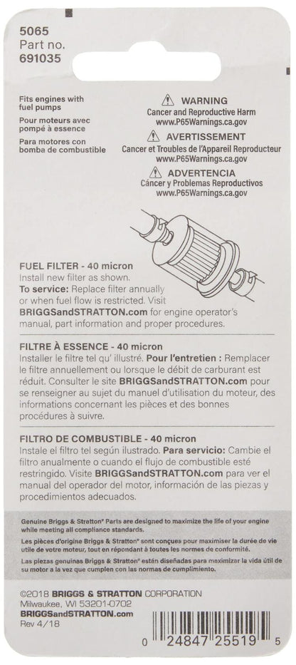 Briggs & Stratton 691035 40 Micron Fuel Filter 5065K