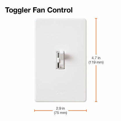 Lutron Toggler Quiet 3-Speed Slide-To-Off Fan Control, 1.5-Amp, Single-Pole/3-Way, AYFSQ-F-IV, Ivory