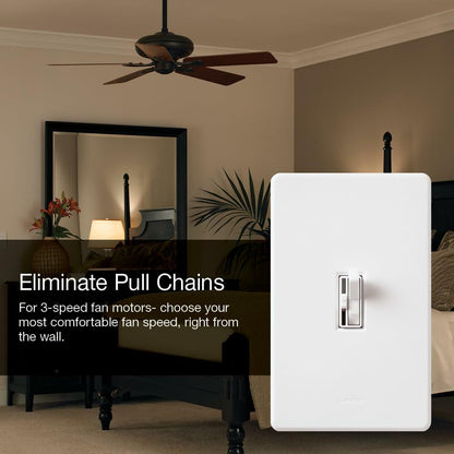 Lutron Toggler Quiet 3-Speed Slide-To-Off Fan Control, 1.5-Amp, Single-Pole/3-Way, AYFSQ-F-IV, Ivory