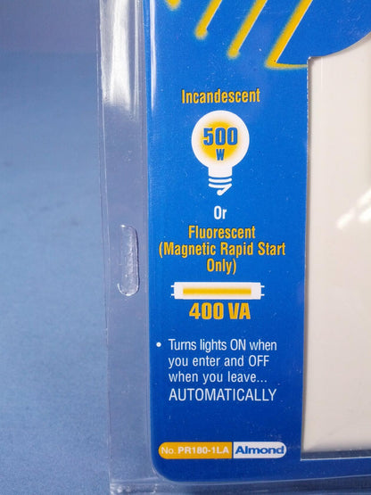 Leviton PR180-1LA Decora 500W Incandescent, 400VA, Passive Infrared Wall Switch Occupancy Sensor, Single Pole and 3-Way, Almond