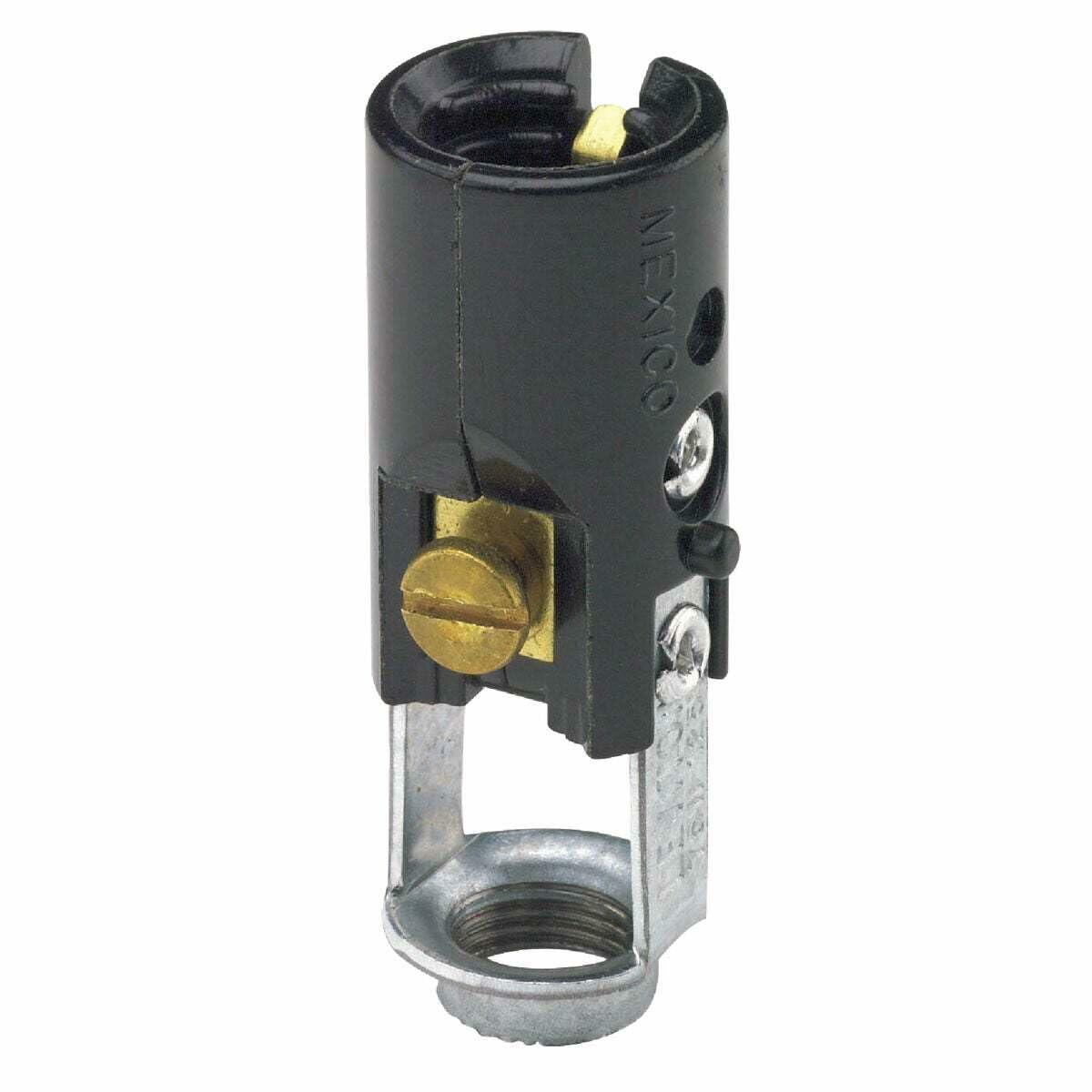Leviton Candelabra Base, One-Piece, Keyless, Incandescent, Phenolic Lampholder, Hickey Mount, Single Circuit, Back Wired, 10025, Black