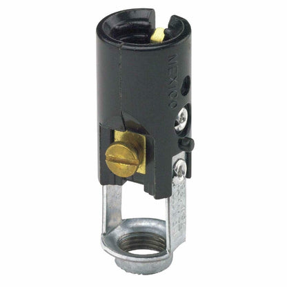 Leviton Candelabra Base, One-Piece, Keyless, Incandescent, Phenolic Lampholder, Hickey Mount, Single Circuit, Back Wired, 10025, Black