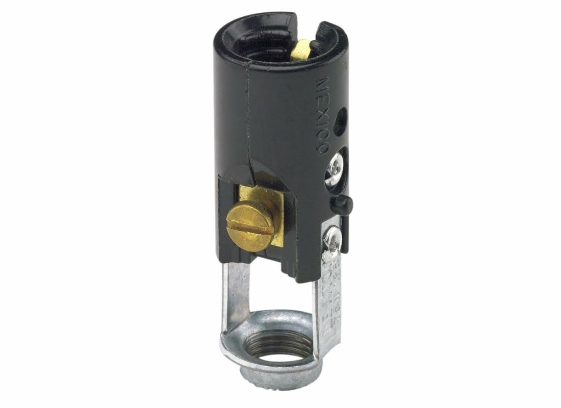 Leviton Candelabra Base, One-Piece, Keyless, Incandescent, Phenolic Lampholder, Hickey Mount, Single Circuit, Back Wired, 10025, Black