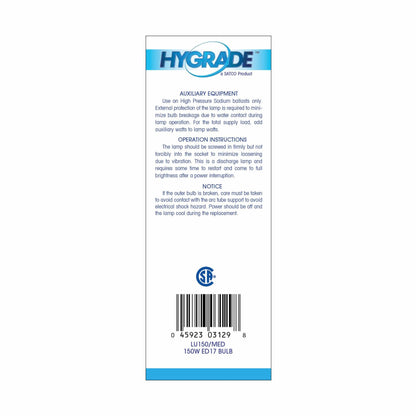Satco S3129 2100K 150-Watt Clear Medium Base ED17 High Pressure Sodium Lamp