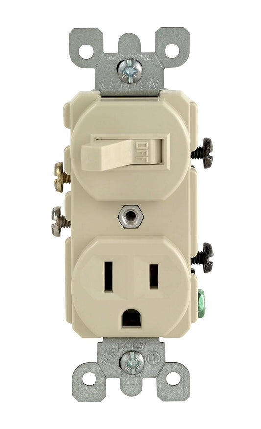 Leviton 108-05225-ISP Combo Single-Pole Switch and Receptacle, Ivory