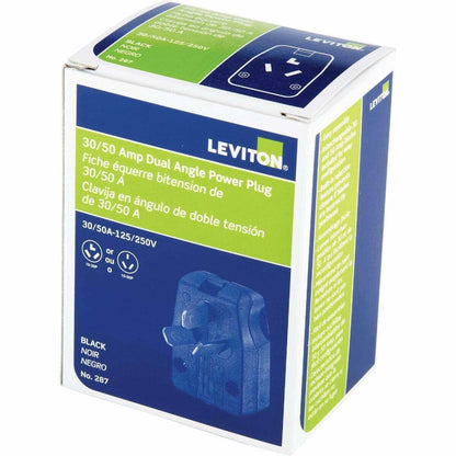 Leviton 287-T Dual Power Straight Blade Angle Plug, 125/250 V, 30/50 A, 3 P, 3 W, No Size, Black
