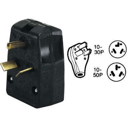 Leviton 287-T Dual Power Straight Blade Angle Plug, 125/250 V, 30/50 A, 3 P, 3 W, No Size, Black