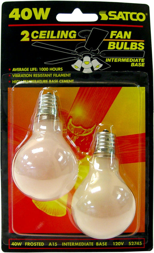 Satco S2745 120V Intermediate Base 40-Watt A15 Light Bulb, Frosted