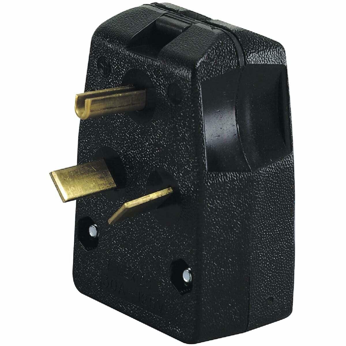 Leviton 287-T Dual Power Straight Blade Angle Plug, 125/250 V, 30/50 A, 3 P, 3 W, No Size, Black
