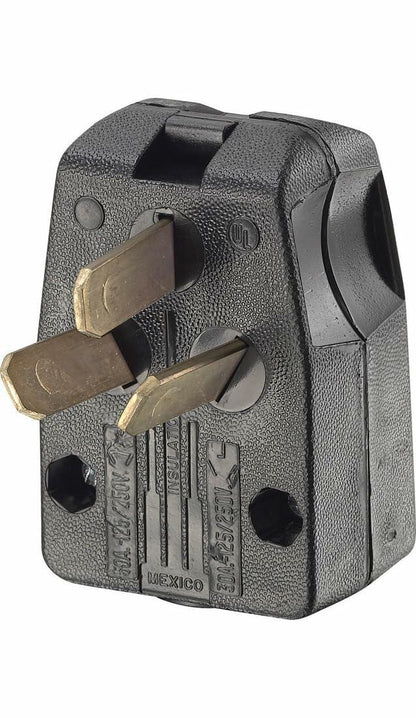 Leviton 287-T Dual Power Straight Blade Angle Plug, 125/250 V, 30/50 A, 3 P, 3 W, No Size, Black