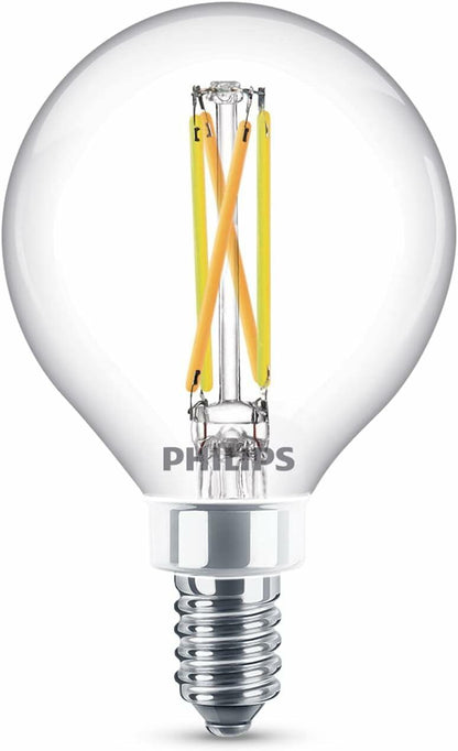 PHILIPS LED 60W G16.5 2-Pack Ultra Definition Soft White (2700K) 500 Lumen (5W = 60W) Dimmable Clear Flicker-Free Light Bulbs