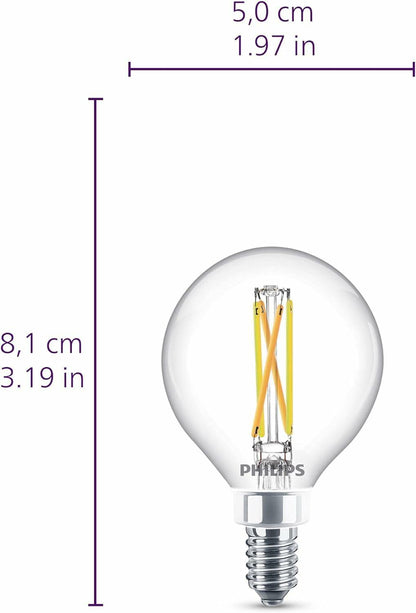 PHILIPS LED 60W G16.5 2-Pack Ultra Definition Soft White (2700K) 500 Lumen (5W = 60W) Dimmable Clear Flicker-Free Light Bulbs