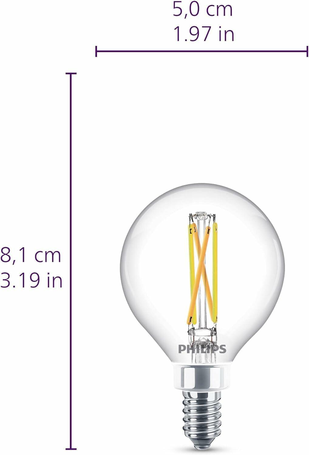PHILIPS LED 60W G16.5 2-Pack Ultra Definition Soft White (2700K) 500 Lumen (5W = 60W) Dimmable Clear Flicker-Free Light Bulbs