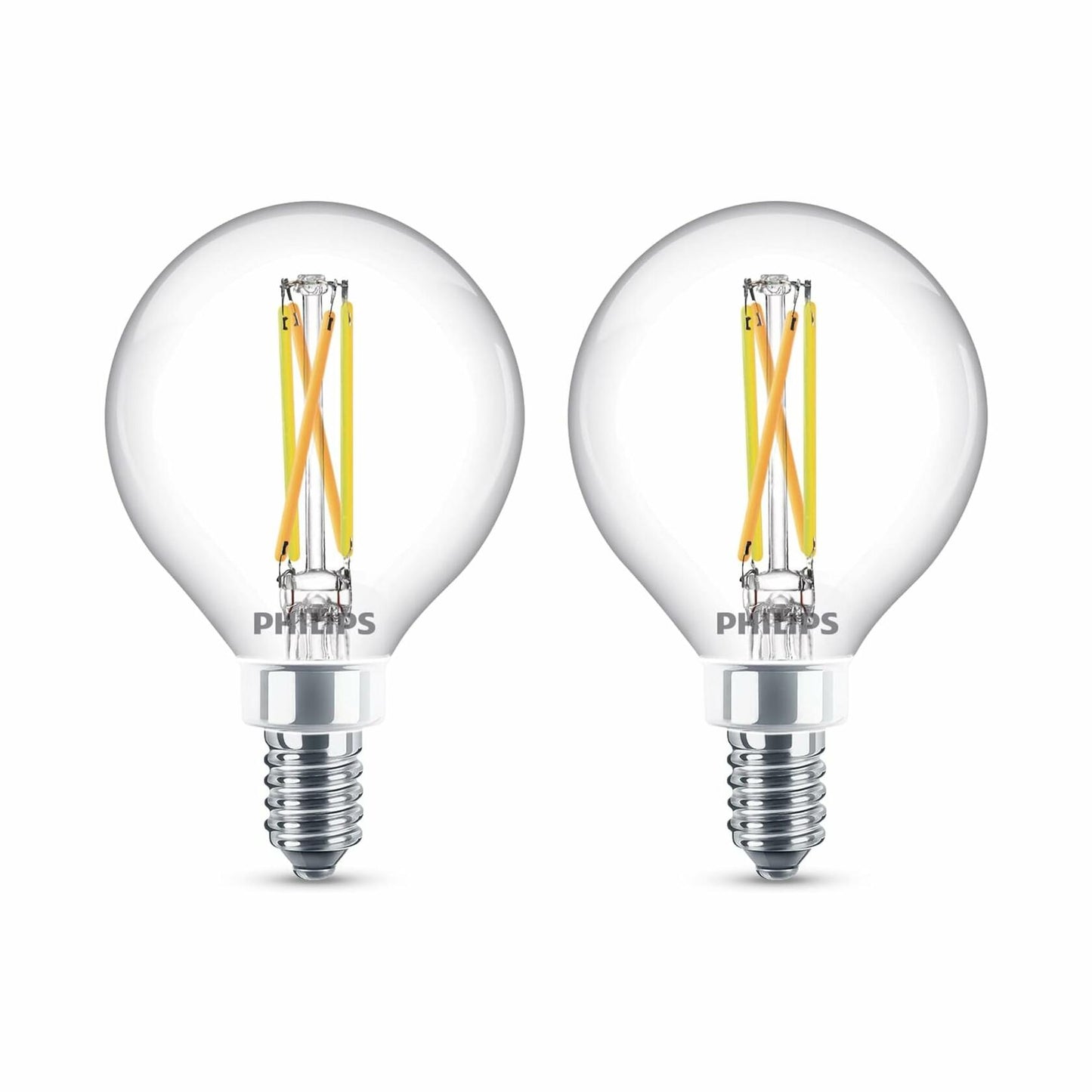 PHILIPS LED 60W G16.5 2-Pack Ultra Definition Soft White (2700K) 500 Lumen (5W = 60W) Dimmable Clear Flicker-Free Light Bulbs