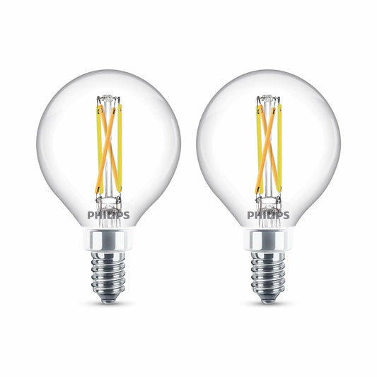 PHILIPS LED 60W G16.5 2-Pack Ultra Definition Soft White (2700K) 500 Lumen (5W = 60W) Dimmable Clear Flicker-Free Light Bulbs
