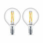 PHILIPS LED 60W G16.5 2-Pack Ultra Definition Soft White (2700K) 500 Lumen (5W = 60W) Dimmable Clear Flicker-Free Light Bulbs