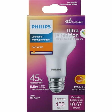 Philips 45W Equivalent Soft White R20 Medium Dimmable LED Floodlight Light Bulb
