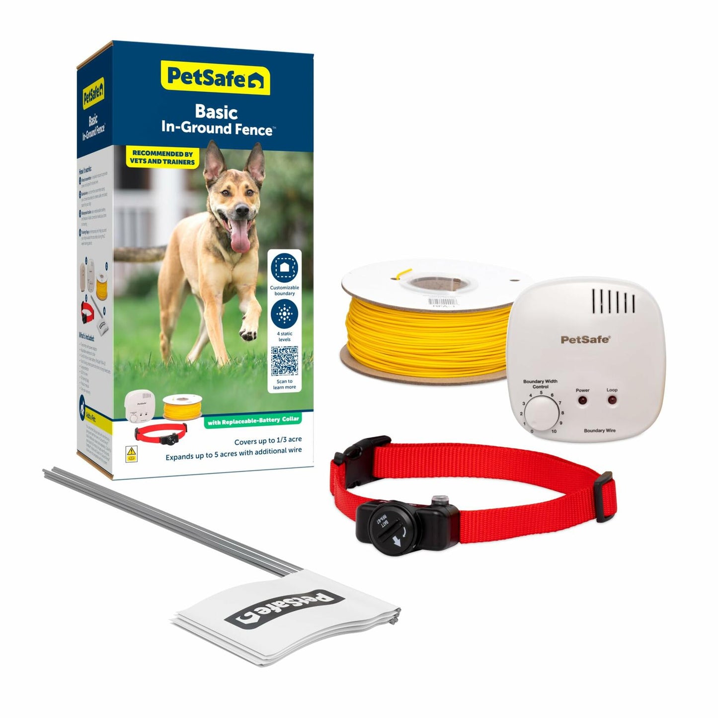 PetSafe Basic In-Ground Pet Fence Underground Dog Fence, Pet Electric Containment, Waterproof Collar for Dogs, Adjustable Collar Fits Neck Sizes 6-26 in, Wired Dog Containment System (Multi-Color)