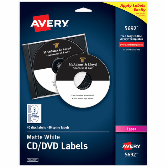 Avery Printable CD Labels, 40 CD Labels & 80 Spine Labels (5692)