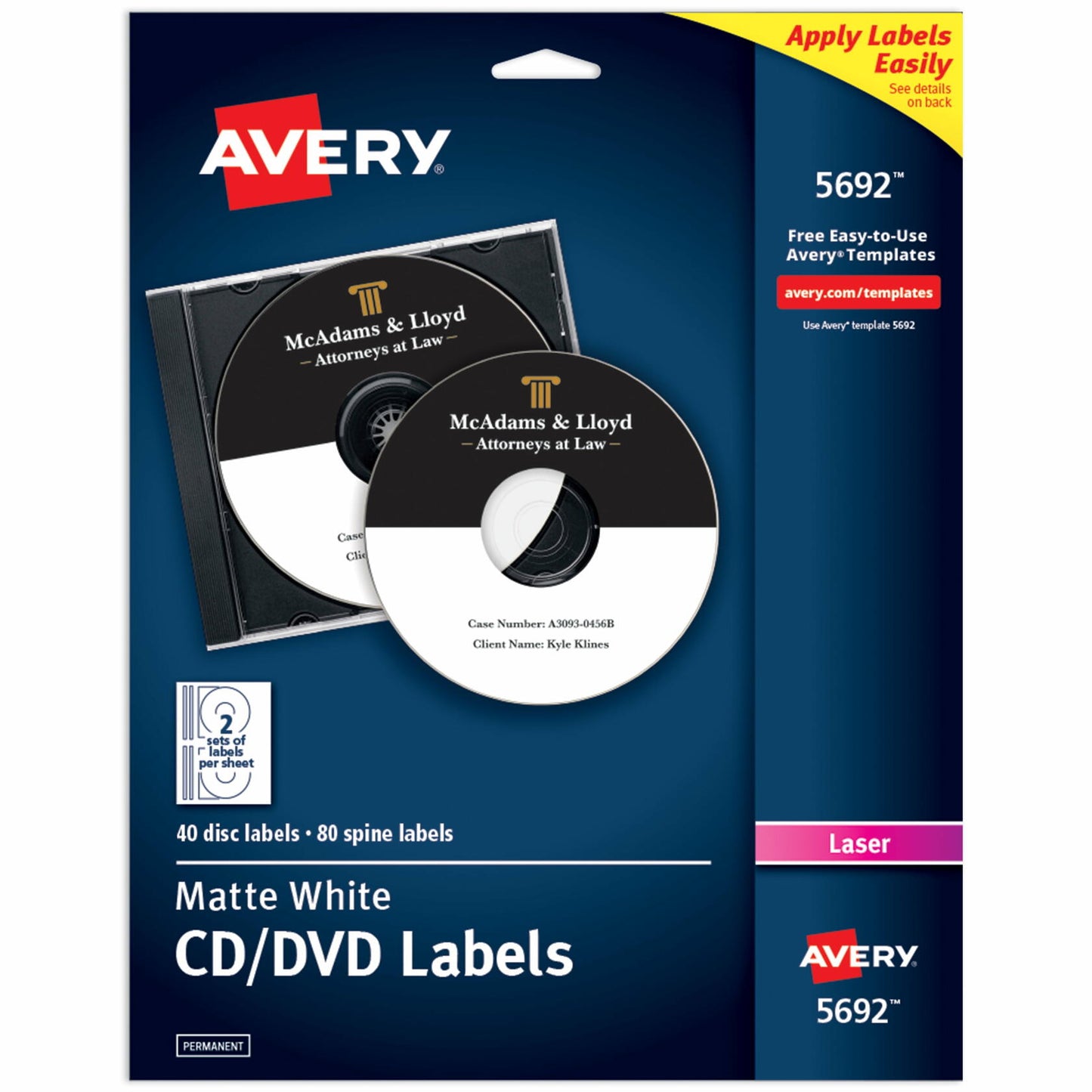 Avery Printable CD Labels, 40 CD Labels & 80 Spine Labels (5692)